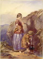 Fjellkilden (akvarell og kroppsfarge på kort)